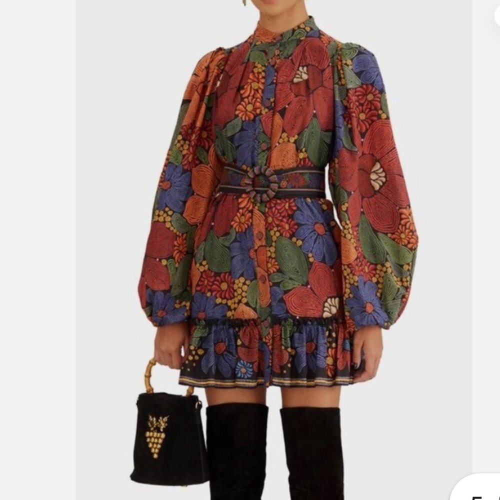 Farm Rio Floral Long Sleeve Mini Dress with Belt size XXS